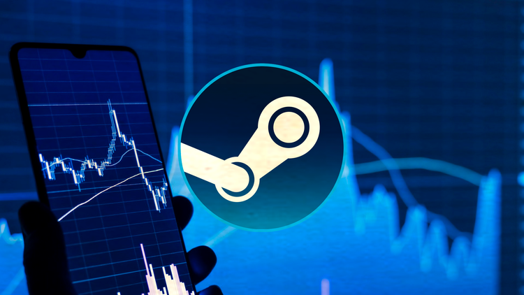 The Steam logo with a chart behind it